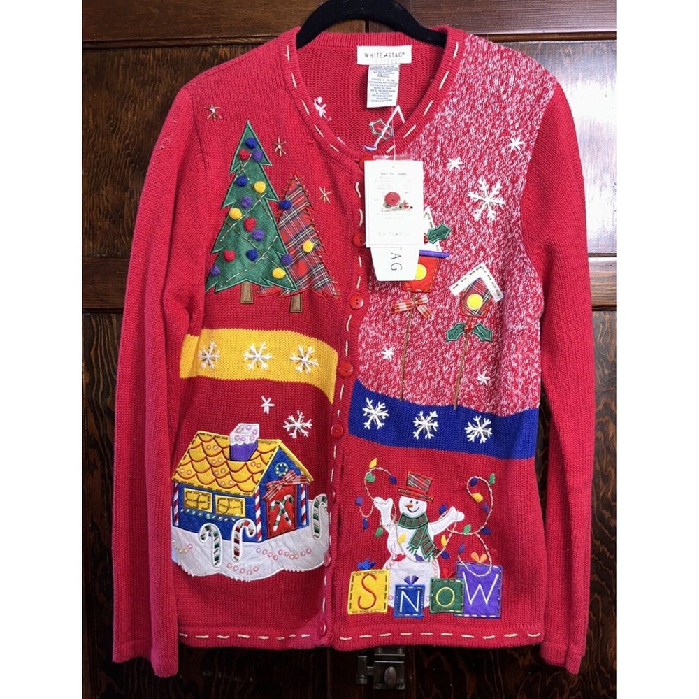White Stag Ugly Christmas Sweater‎ Womens Large 12/14 Red Long sleeve NWT